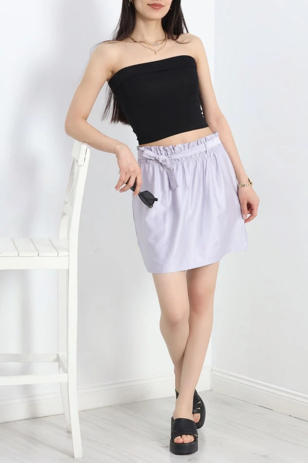 Kadın Kuşaklı Mini Etek Duman Gri Renk