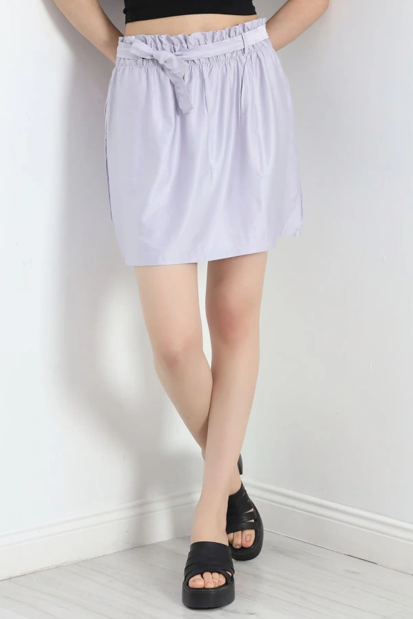 Kadın Kuşaklı Mini Etek Duman Gri Renk