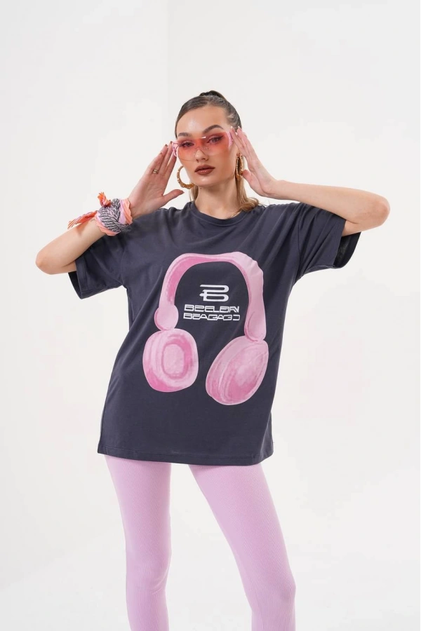 Kadın Oversize T-Shirt Ön Yüz Baskılı