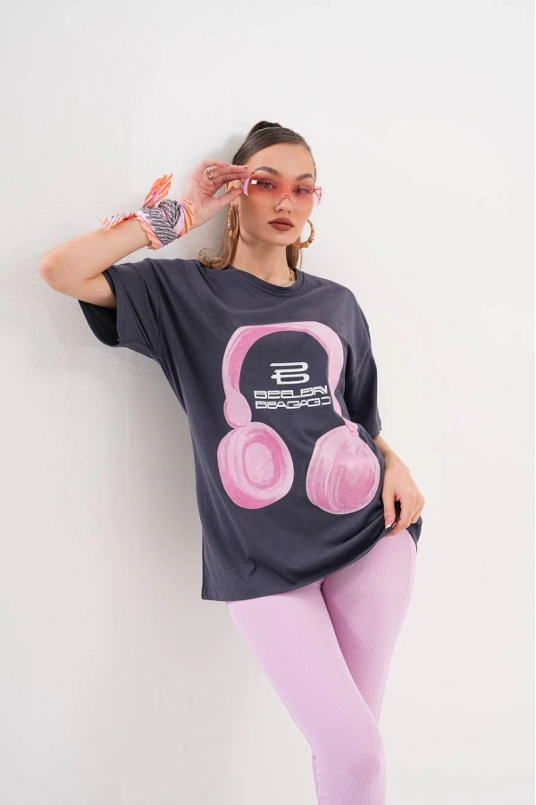 Kadın Oversize T-Shirt Ön Yüz Baskılı