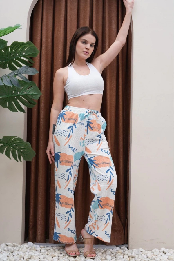 Kadın Pantolon Beli Lastikli Yaz Desen