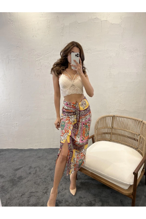 Kadın Sarı Etek Yırtmaçlı