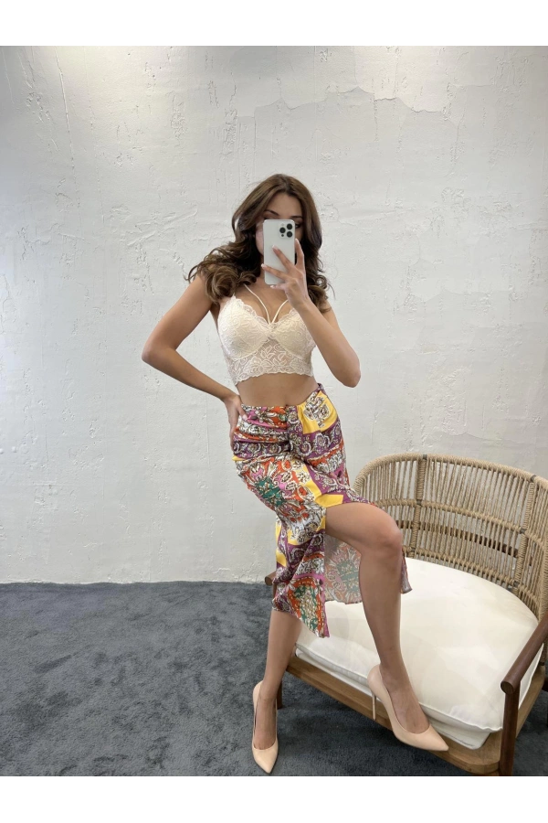 Kadın Sarı Etek Yırtmaçlı