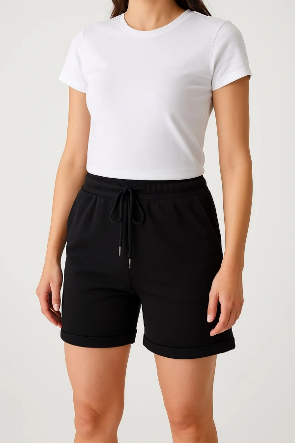 Kadın Siyah Şort Cepli Siyah Renk