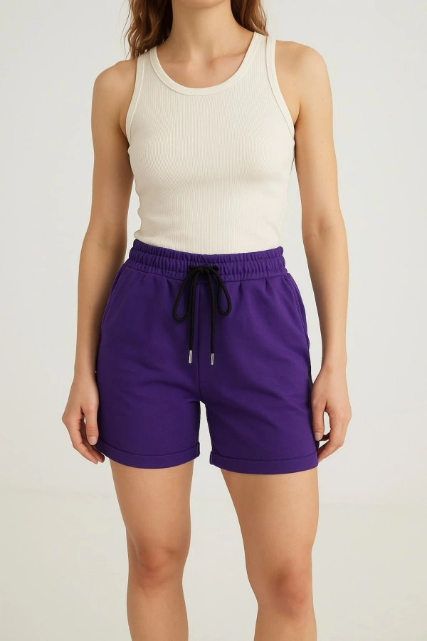 Kadın Şort Cepli Mor Renk