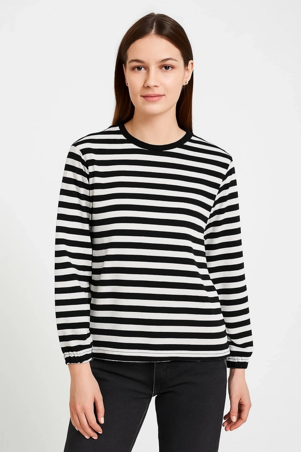 Kadın Uzun Kol Çizgili T-Shirt