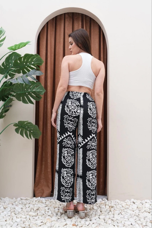 Kadın Viskon Kumaş Siyah Renk Yazlık Pantolon