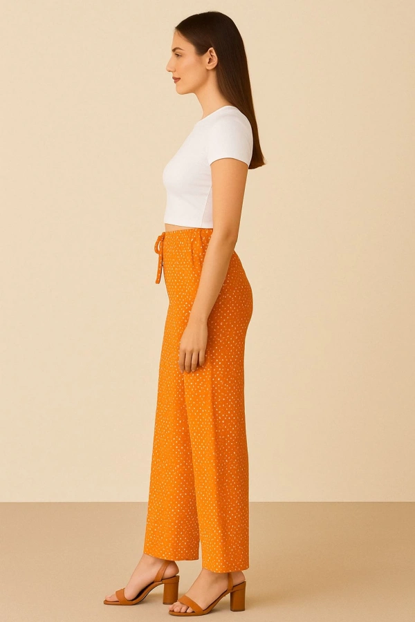 Kadın Yazlık Pantolon Viskon Kumaş Turuncu Renk
