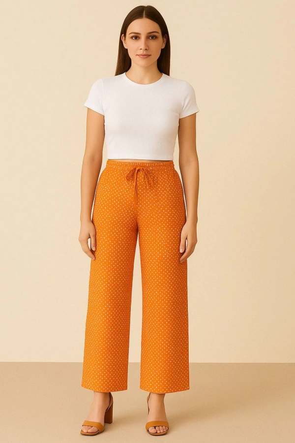 Kadın Yazlık Pantolon Viskon Kumaş Turuncu Renk