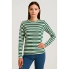 Kadın Uzun Kol Çizgili T-Shirt Yeşil Beyaz Renk