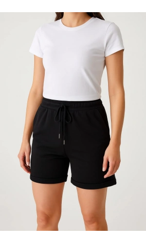 Kadın Siyah Şort Cepli Siyah Renk