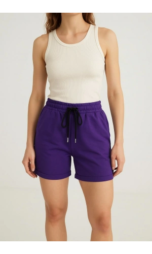 Kadın Şort Cepli Mor Renk