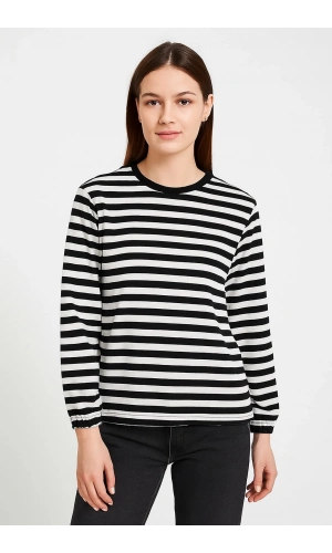 Kadın Uzun Kol Çizgili T-Shirt