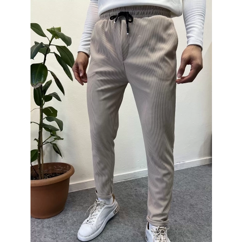 Fitilli Ottoman Duble Paça Pantolon Bej