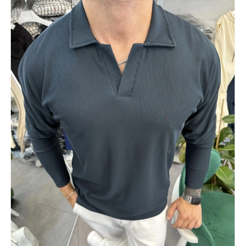 Fitilli Ottoman Hemşire Yaka Sweatshirt Petrol