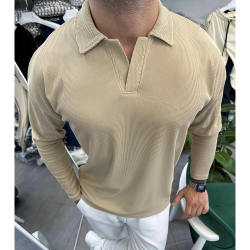 Fitilli Ottoman Hemşire Yaka Sweatshirt Bej