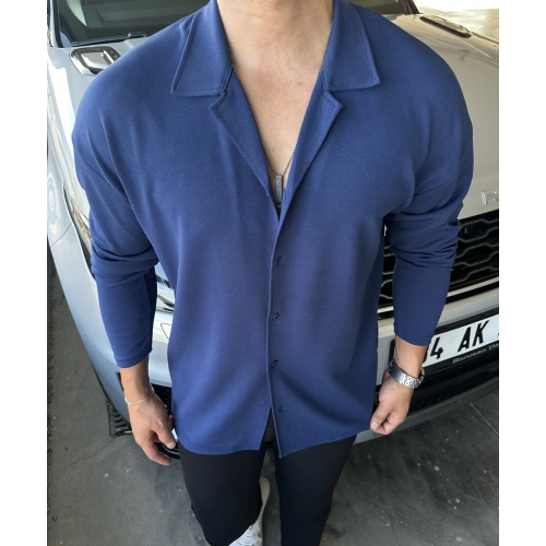 Yarım Oversize Crap Gömlek Lacivert