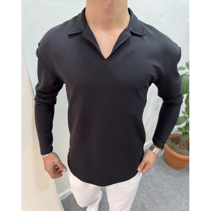 Crap Hemşire Yaka Slim Fit Sweatshirt Siyah