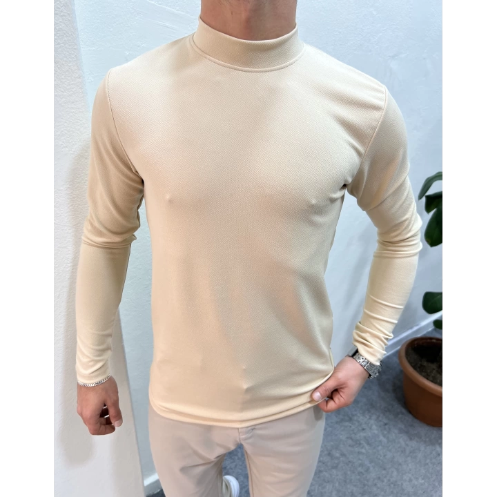 Crap Yarım Balıkçı Slim Fit Sweatshirt Bej