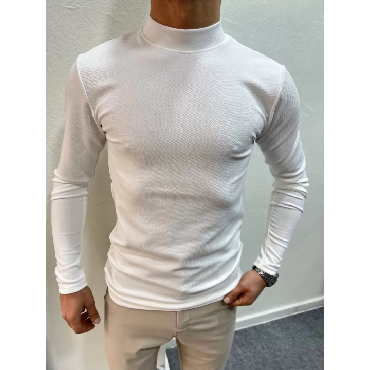 Crap Yarım Balıkçı Slim Fit Sweatshirt Beyaz