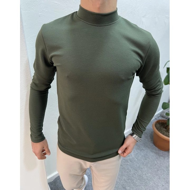 Crap Yarım Balıkçı Slim Fit Sweatshirt Haki