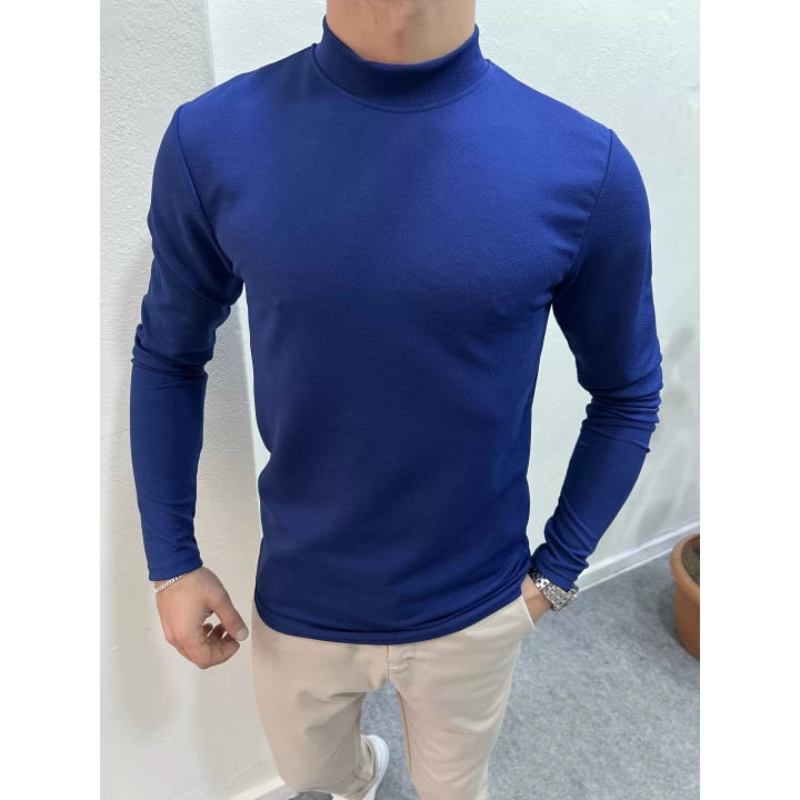 Crap Yarım Balıkçı Slim Fit Sweatshirt Mavi