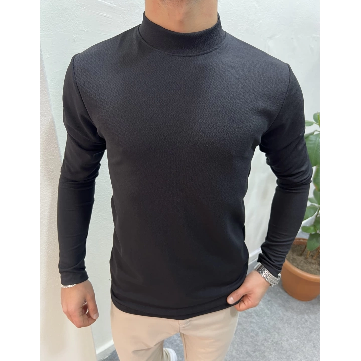 Crap Yarım Balıkçı Slim Fit Sweatshirt Siyah