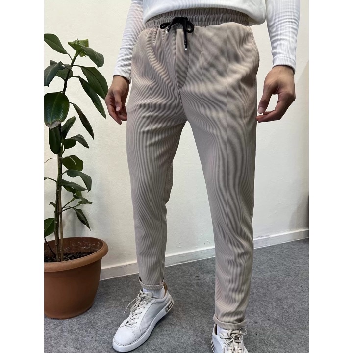 Fitilli Ottoman Duble Paça Pantolon Bej