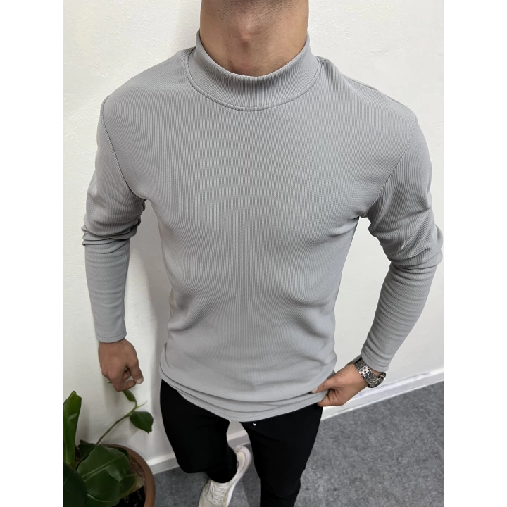 Yarım Balıkçı İçi Şardonlu Pamuk Slim Fit Sweatshirt Gri