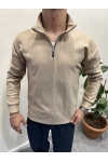 Fitilli Ottoman Kumaş İçi Şardonlu Yarım Fermuar Sweatshirt Bej