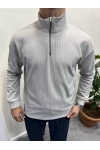 Fitilli Ottoman Kumaş İçi Şardonlu Yarım Fermuar Sweatshirt Gri