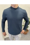 Fitilli Ottoman Yarım Balıkçı İçi Şardonlu Sweatshirt Petrol