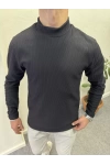 Fitilli Ottoman Yarım Balıkçı İçi Şardonlu Sweatshirt Siyah