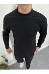 Yarım Balıkçı İçi Şardonlu Pamuk Slim Fit Sweatshirt Siyah