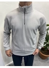 Fitilli Ottoman Kumaş İçi Şardonlu Yarım Fermuar Sweatshirt Gri