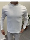 Fitilli Ottoman Yarım Balıkçı İçi Şardonlu Sweatshirt Beyaz