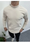 Yarım Balıkçı İçi Şardonlu Pamuk Slim Fit Sweatshirt Bej