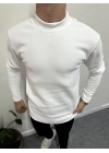 Yarım Balıkçı İçi Şardonlu Pamuk Slim Fit Sweatshirt Beyaz