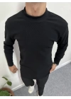 Yarım Balıkçı İçi Şardonlu Pamuk Slim Fit Sweatshirt Siyah