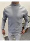 Fitilli Ottoman Yarım Balıkçı İçi Şardonlu Sweatshirt Gri