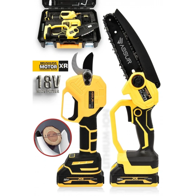 Assur 2’li Set Budama Takımı – 18V Çift Akülü Makas ve Testere