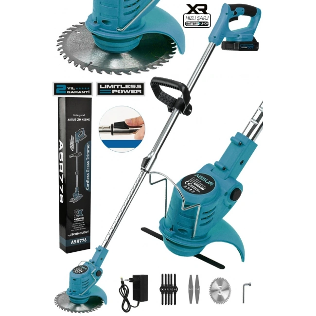 Assur Şarjlı Ot Tırpanı – Turbo Çim Biçme, Teleskopik Kolu