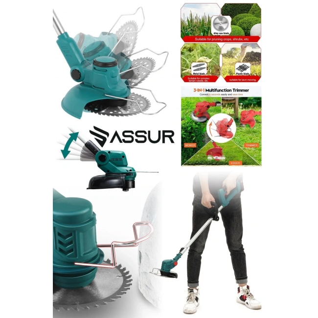 Assur Şarjlı Ot Tırpanı – Turbo Çim Biçme, Teleskopik Kolu