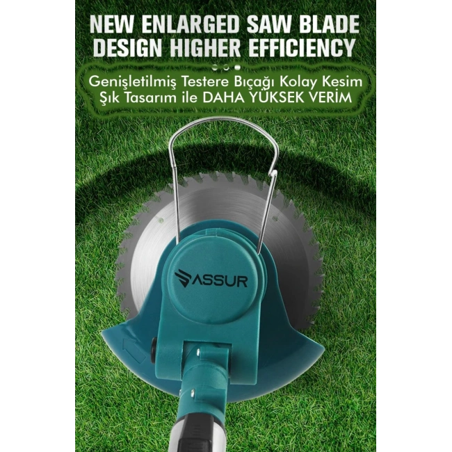 Assur Şarjlı Ot Tırpanı – Turbo Çim Biçme, Teleskopik Kolu