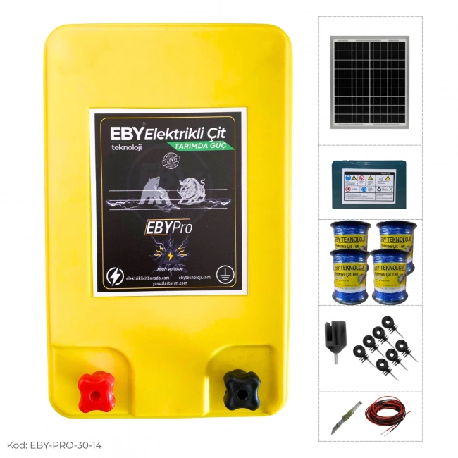 EBY 30 Dönüm Güneş Enerjili Elektrikli Çit Seti 14Ah Akü
