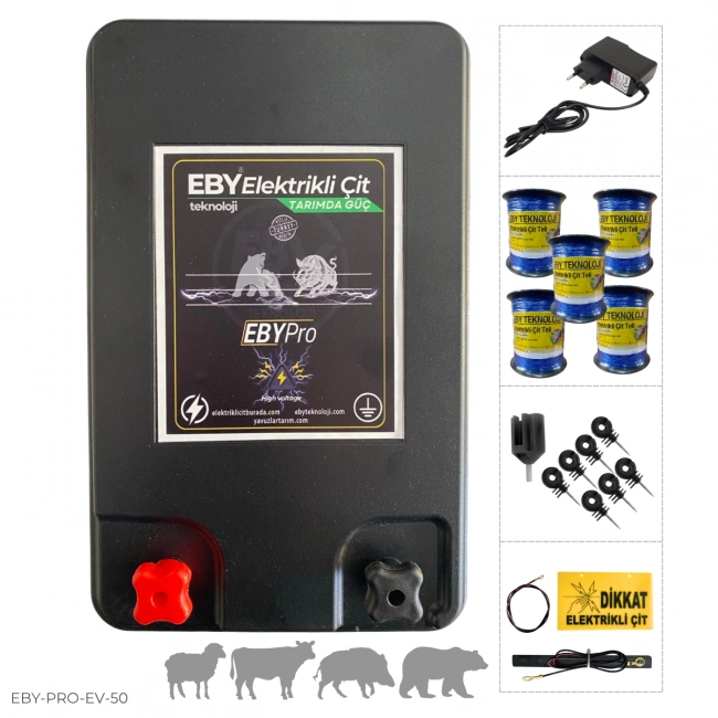 EBY 50 Dönüm Ev Elektrikli Adaptörlü Elektrikli Çit Seti