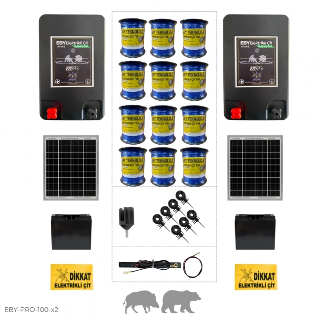 EBY Pro X2 100 Dönüm Güneş Enerjili Elektrikli Çit Cihazı 24 Ah