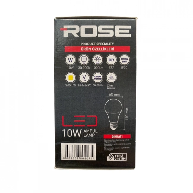 Rose 10W LED Ampül – E27 Duy, Enerji Tasarruflu Beyaz Işık
