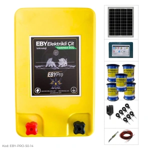 EBY 50 Dönüm Güneş Enerjili Elektrikli Çit Seti 14Ah Akü