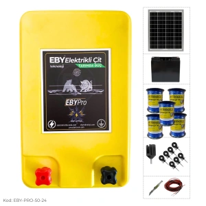EBY 50 Dönüm Güneş Enerjili Elektrikli Çit Seti 24Ah Akü